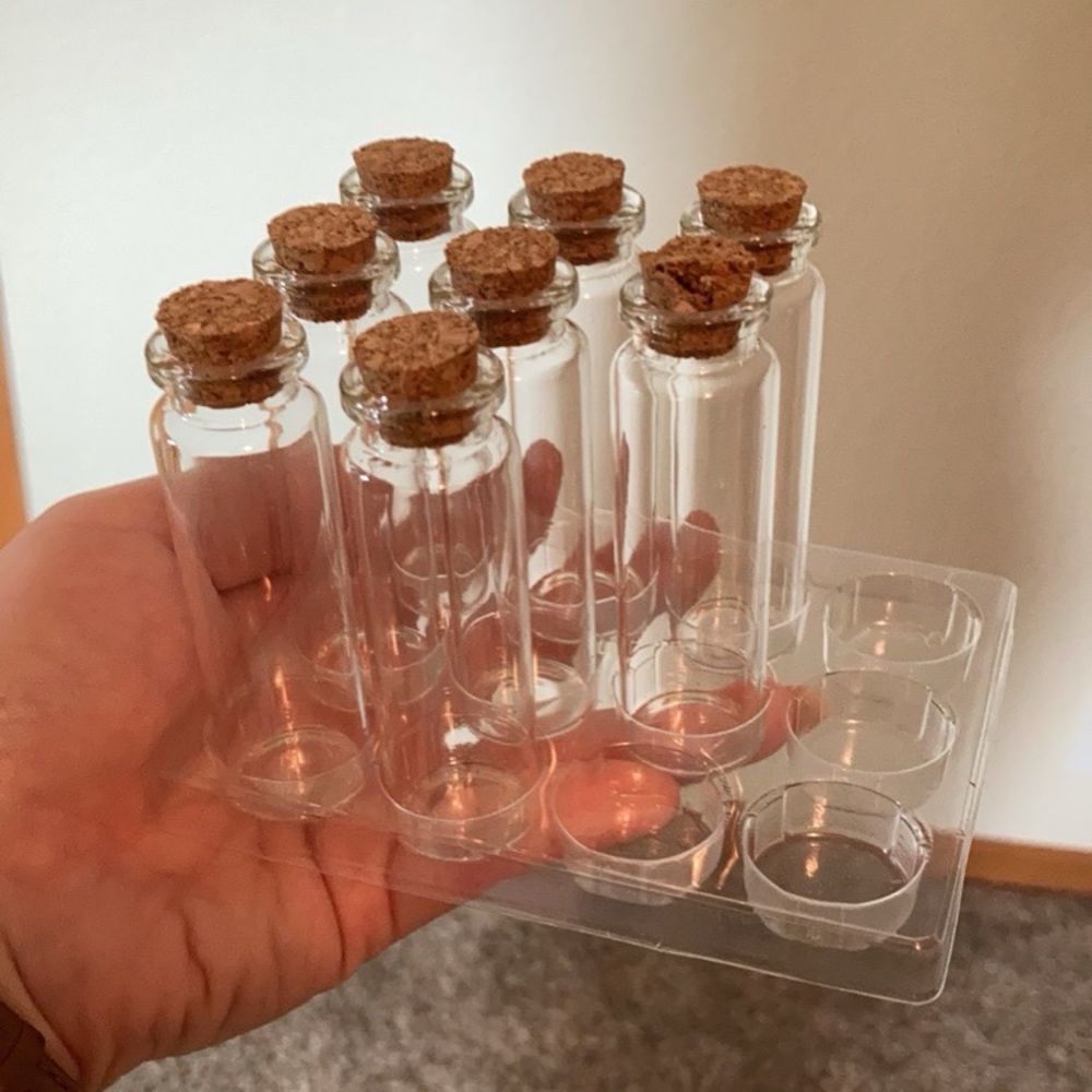 Set of 8 Clear Glass Cork Bottles